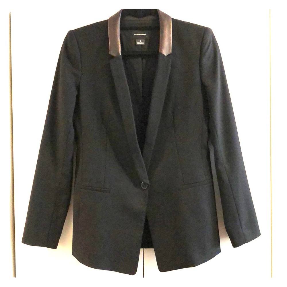 Club Monaco black jacket leather lapel, size 2